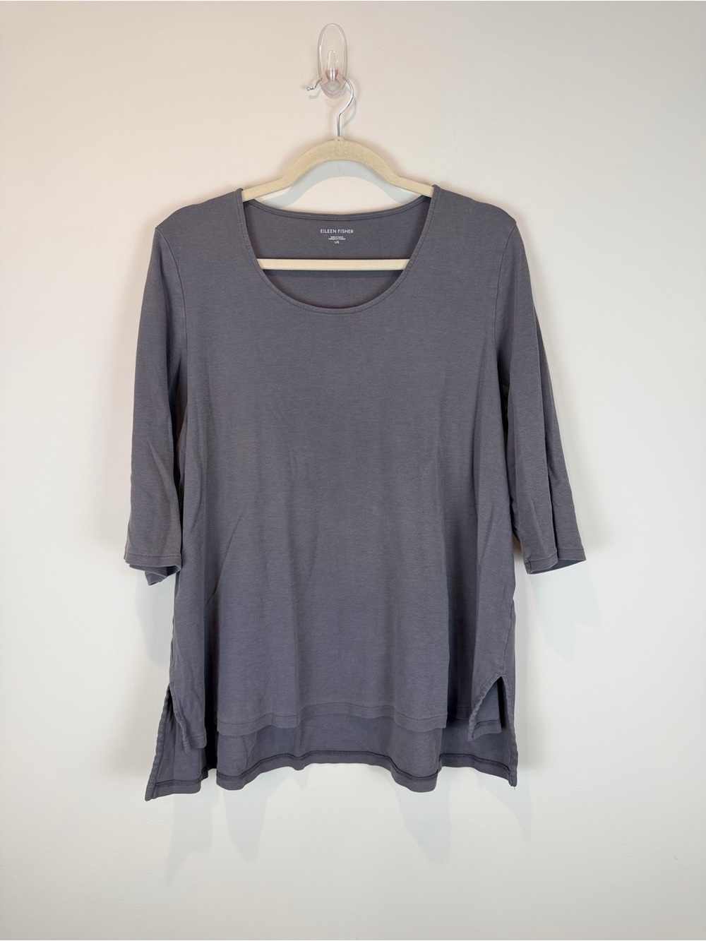 Eileen Fisher Slate Gray Cotton Minimalist Scoop Neck 3/4 Sleeve Tunic Large